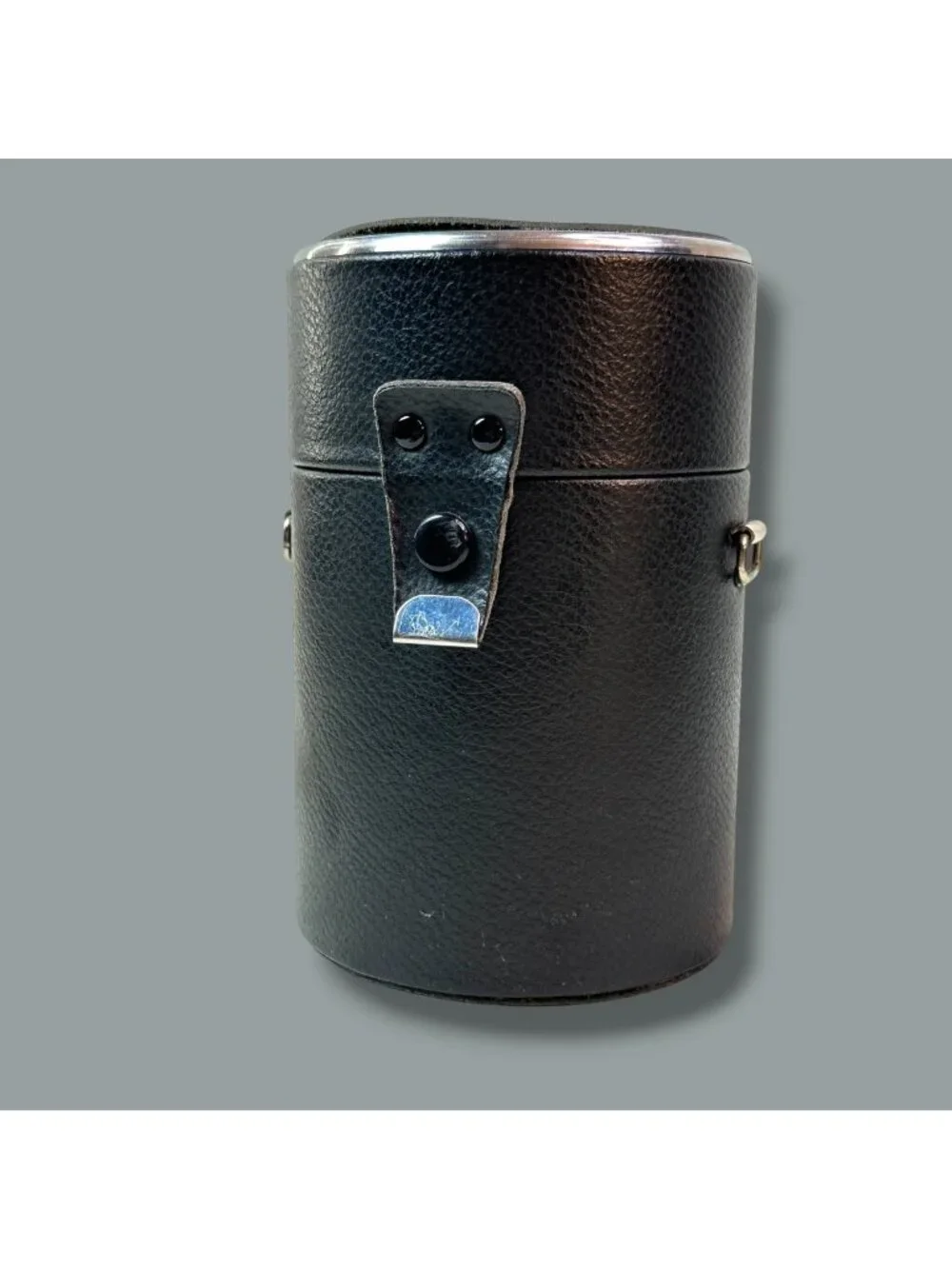 Black Leatherette Vintage Lens Case With Metal Accents & Snap Closure - 6